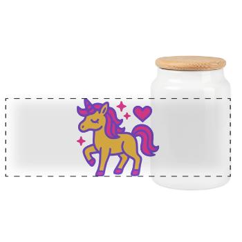 Enchanted Pastel Unicorn with Hearts and Stars - Panoramic Cookie Jar with Wooden Lid - white - Front