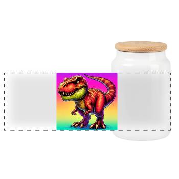 Dinosaurier - Panorama Keksdose mit Holzdeckel - Weiß - Vorne