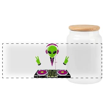 DJ extraterrestre avec des écouteurs néon - Boîte à biscuits avec couvercle en bois - blanc - Devant