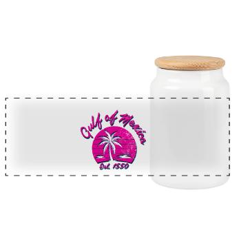 Tropical spring feeling with palm trees - Panoramic Cookie Jar with Wooden Lid - white - Front