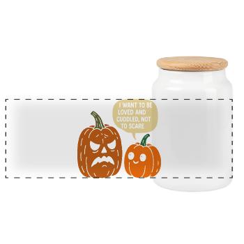 Cuddly Halloween Pumpkin Duo - Panoramic Cookie Jar with Wooden Lid - white - Front