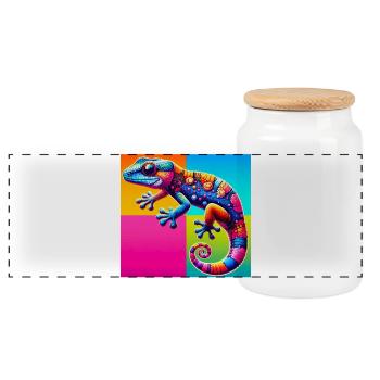 Gecko - Panoramic Cookie Jar with Wooden Lid - white - Front