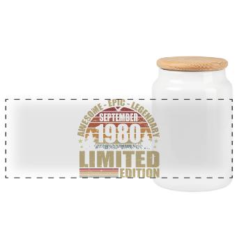 1980 September 1980 Anniversary September 1980 - Panoramic Cookie Jar with Wooden Lid - white - Front