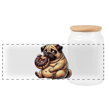 Süßer Mops Hund Cartoon Zucker Donut Nachtisch - Panorama Keksdose mit Holzdeckel - Weiß - Vorne