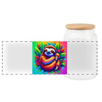 sloth - Panoramic Cookie Jar with Wooden Lid - white - Front