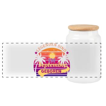 Legends Are Born in September-Birthday - Panoramic Cookie Jar with Wooden Lid - white - Front