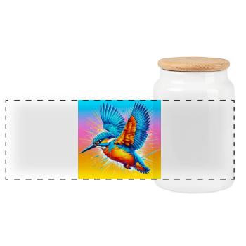 kingfisher - Panoramic Cookie Jar with Wooden Lid - white - Front