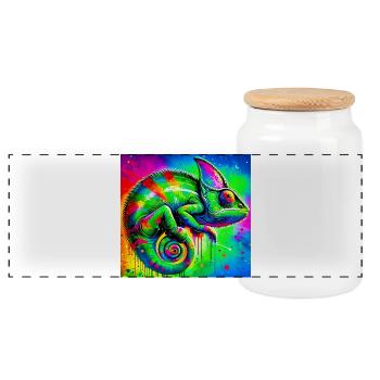 chameleon - Panoramic Cookie Jar with Wooden Lid - white - Front