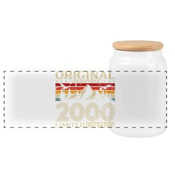 25. Geburtstag Vintage September Jahrgang 2000  - Panorama Keksdose mit Holzdeckel - Weiß - Vorne