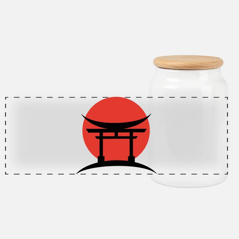 Abstrakter Farbverlauf Japanisch Torii - Panorama Keksdose mit Holzdeckel - Weiß