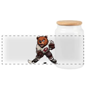 Bär Eishockeyspieler - Panorama Keksdose mit Holzdeckel - Weiß - Vorne