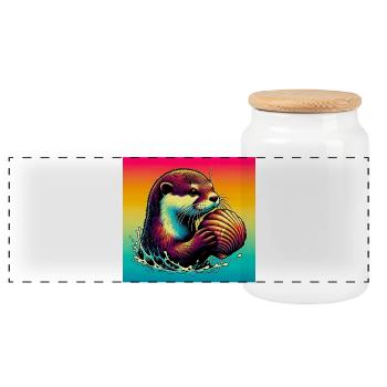 otter - Panoramic Cookie Jar with Wooden Lid - white - Front