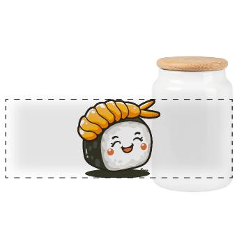 Sushi-Rolle mit Garnele - Panorama Keksdose mit Holzdeckel - Weiß - Vorne