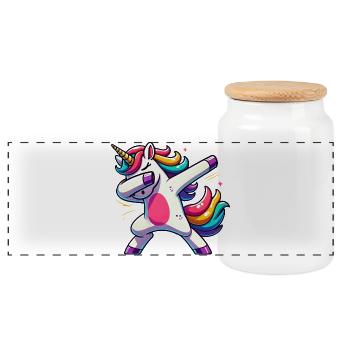 Dabbing Einhorn Regenbogen Unicorn Kinder - Panorama Keksdose mit Holzdeckel - Weiß - Vorne
