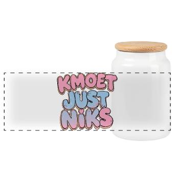 I JUST HAVE NOTHING Cartoon Aesthetic - Panoramic Cookie Jar with Wooden Lid - white - Front