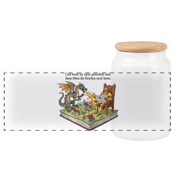 The rich are still alive today - Panoramic Cookie Jar with Wooden Lid - white - Front