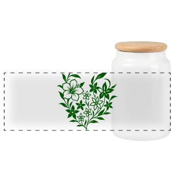 Florales Design mit handgezeichneten Blüten - Panorama Keksdose mit Holzdeckel - Weiß - Vorne