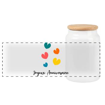 HEART. HAPPY BIRTHDAY. HAPPY BIRTHDAY - Panoramic Cookie Jar with Wooden Lid - white - Front