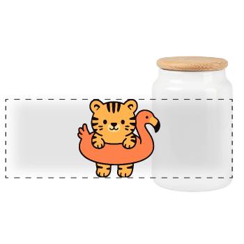 Little Tiger on Tropical Buoy - Panoramic Cookie Jar with Wooden Lid - white - Front