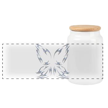 Chrome Metallic Fairy Wings Butterfly Design - Panoramic Cookie Jar with Wooden Lid - white - Front