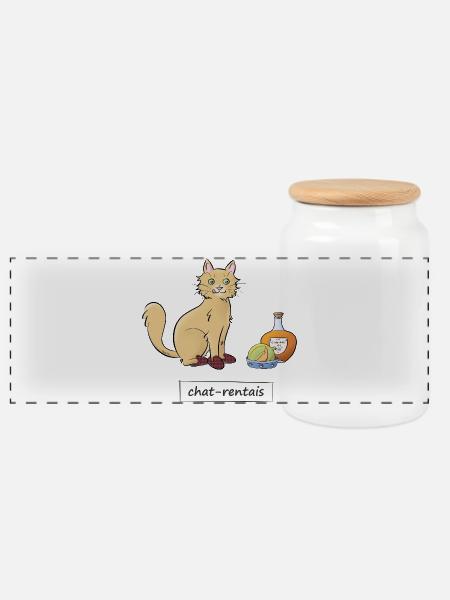 Chat-rentais - Panoramic Cookie Jar with Wooden Lid - white