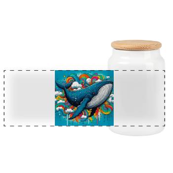 whale - Panoramic Cookie Jar with Wooden Lid - white - Front