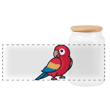 Macaw Parrot Cartoon Animal Lover - Panoramic Cookie Jar with Wooden Lid - white - Front