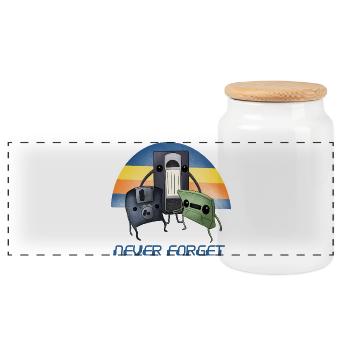 Never Forget Retro 90s Cassette VHS Floppy Disk  - Panoramic Cookie Jar with Wooden Lid - white - Front