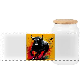 bull - Panoramic Cookie Jar with Wooden Lid - white - Front