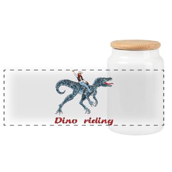 Illustration de l’aventurier Dino Rider - Boîte à biscuits avec couvercle en bois - blanc - Devant