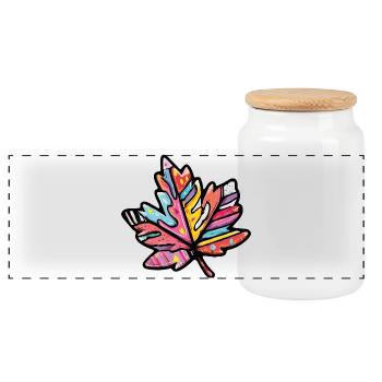 Maple Leaf Colorful Autumn - Panoramic Cookie Jar with Wooden Lid - white - Front