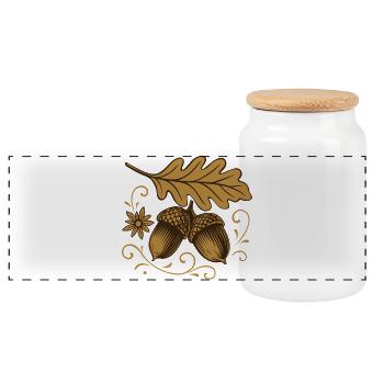 Acorns with leaves – autumn design - Panoramic Cookie Jar with Wooden Lid - white - Front