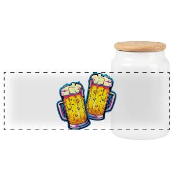 Bier Comic Bierglas - Panorama Keksdose mit Holzdeckel - Weiß - Vorne