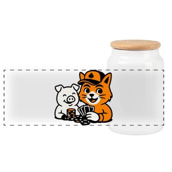 Chat de poker - Boîte à biscuits avec couvercle en bois - blanc - Devant