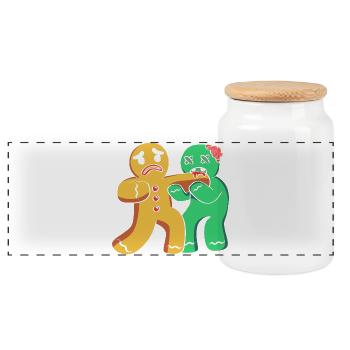 Bonhomme en pain d'épice de Noël Lebkuchen en pain d'épice - Boîte à biscuits avec couvercle en bois - blanc - Devant