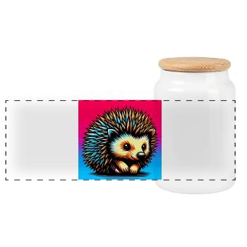 hedgehog - Panoramic Cookie Jar with Wooden Lid - white - Front