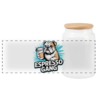 Espresso Gang Bulldog - Boîte à biscuits avec couvercle en bois - blanc - Devant