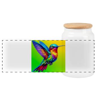 hummingbird - Panoramic Cookie Jar with Wooden Lid - white - Front