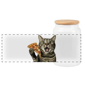 Chat pizza - Boîte à biscuits avec couvercle en bois - blanc - Devant