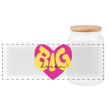 Farbenfrohes Herzdesign "Dream Big" - Panorama Keksdose mit Holzdeckel - Weiß - Vorne