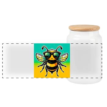 abeille - Boîte à biscuits avec couvercle en bois - blanc - Devant