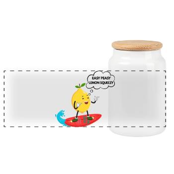 Humorous lemon surfer - Panoramic Cookie Jar with Wooden Lid - white - Front
