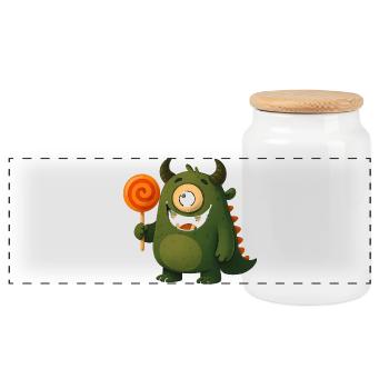 Googly Eyes Monster with Lollipop - Panoramic Cookie Jar with Wooden Lid - white - Front