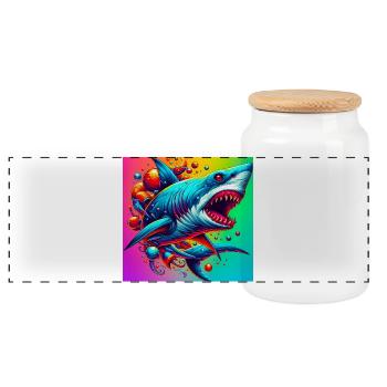 Shark - Panoramic Cookie Jar with Wooden Lid - white - Front