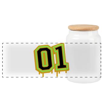 Glowing Neon Number 01 Design - Panoramic Cookie Jar with Wooden Lid - white - Front