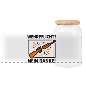Conscription No Thanks – Conscientious Objection - Panoramic Cookie Jar with Wooden Lid - white - Front