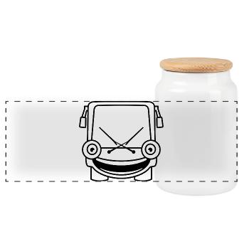 Little Bus – Comic Travel & Road Vibes - Panoramic Cookie Jar with Wooden Lid - white - Front