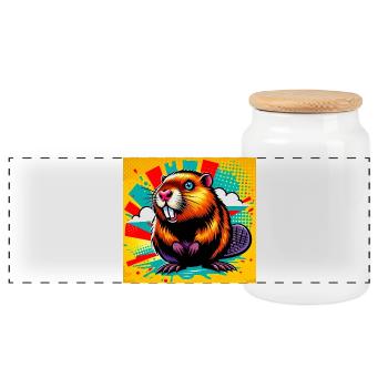 beaver - Panoramic Cookie Jar with Wooden Lid - white - Front
