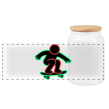 Neon Skateboarder Line Art - Panoramic Cookie Jar with Wooden Lid - white - Front