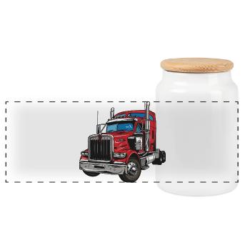 Roter Lastwagen Illustration - Panorama Keksdose mit Holzdeckel - Weiß - Vorne